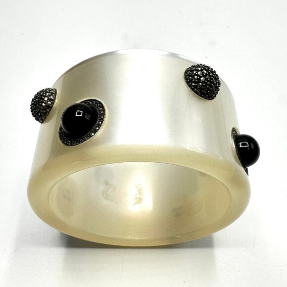 Vintage Judith Jack Pearlescent  Lucite, Marcasite & Onyx Bangle Bracelet — EUC - Picture 11 of 12